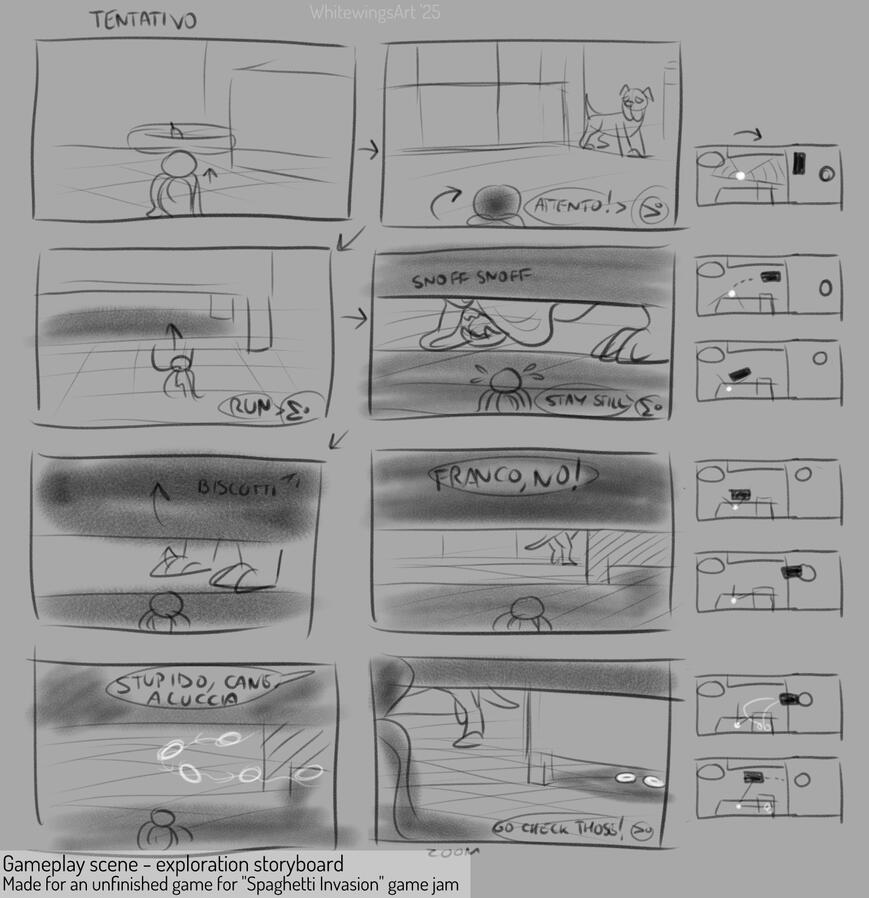 Exploration storyboard for gameplay scene from unfinished game