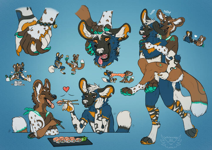 Color Sketchpage, 2 characters - 2 fullbodies, 2 halfbodies, 2 portraits/detail shots, 4 doodles